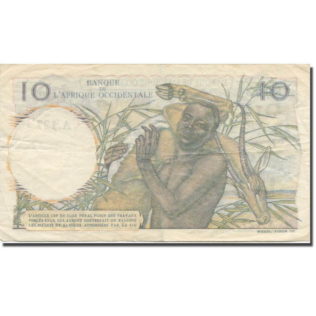 Billete, 10 Francs, 1953, África oriental francesa, 1953-11-21, KM:37, BC+