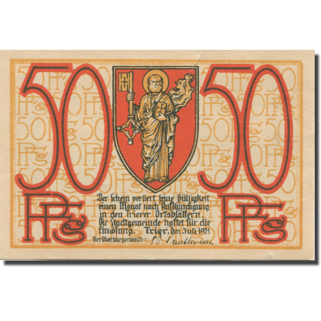 Banknote, Germany, Trier, 50 Pfennig, Eglise, 1921, AU(55-58), Mehl:T 27.10