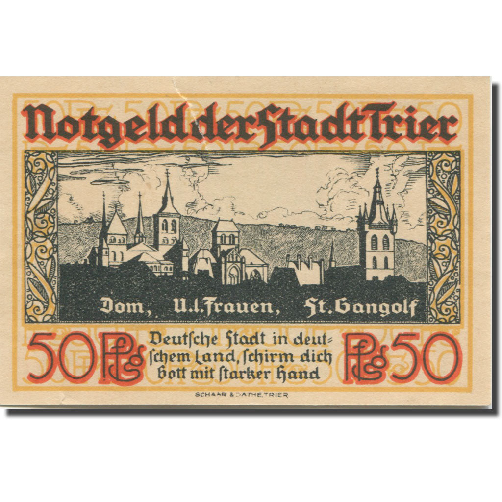 Banknote, Germany, Trier, 50 Pfennig, Eglise, 1921, AU(55-58), Mehl:T 27.10