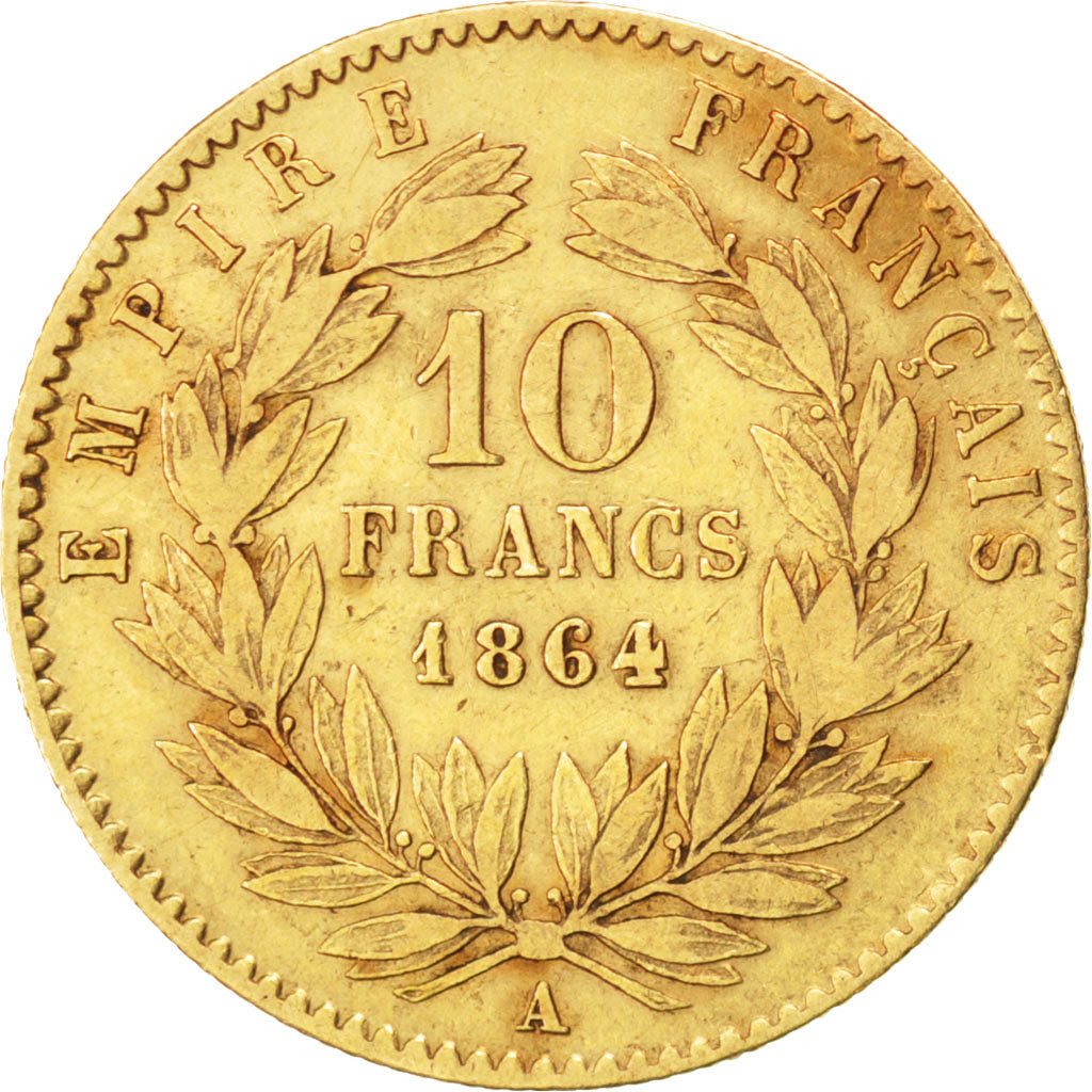 Second Empire, 10 Francs or Napoléon III laurée 1864 Paris, KM 800.1