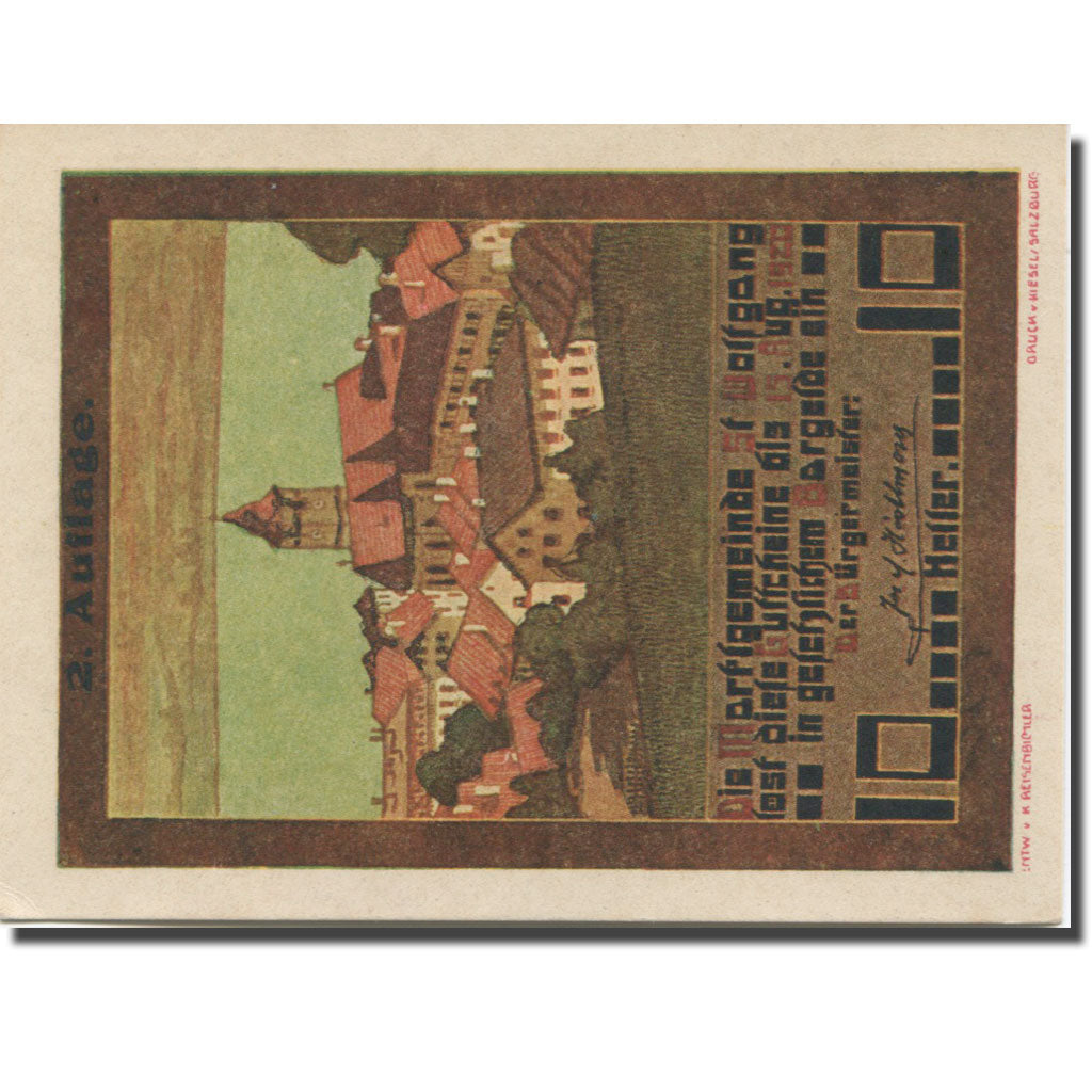 Banknote, Austria, St Wolfgang, 10 Heller, village, 1920 UNC(63) Mehl:FS 947a