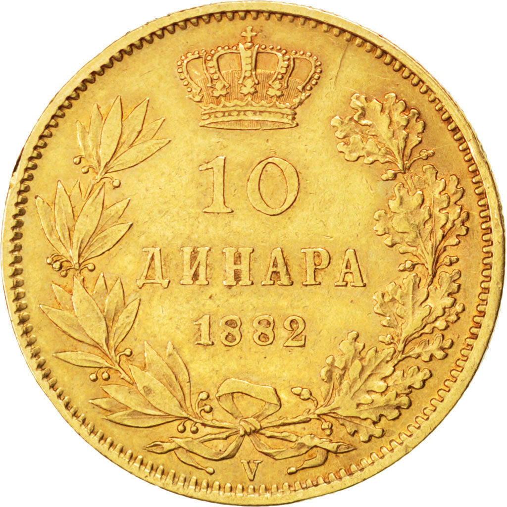 SERBIA, 10 Dinara, 1882, Vienne, KM #16, EF(40-45), Gold, 3.19