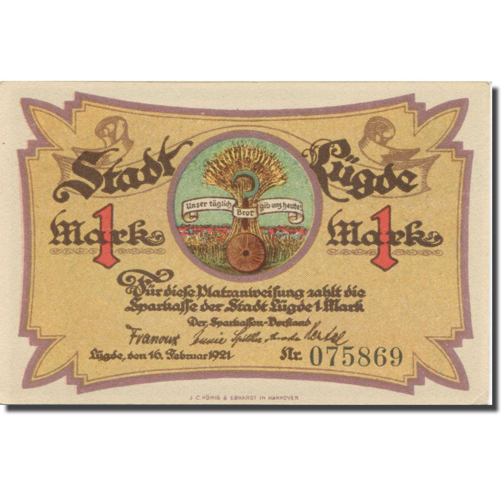 Banknote, Germany, Lüdge, 1 Mark, fête, 1921, 1921-02-16, UNC(63), Mehl:838.1