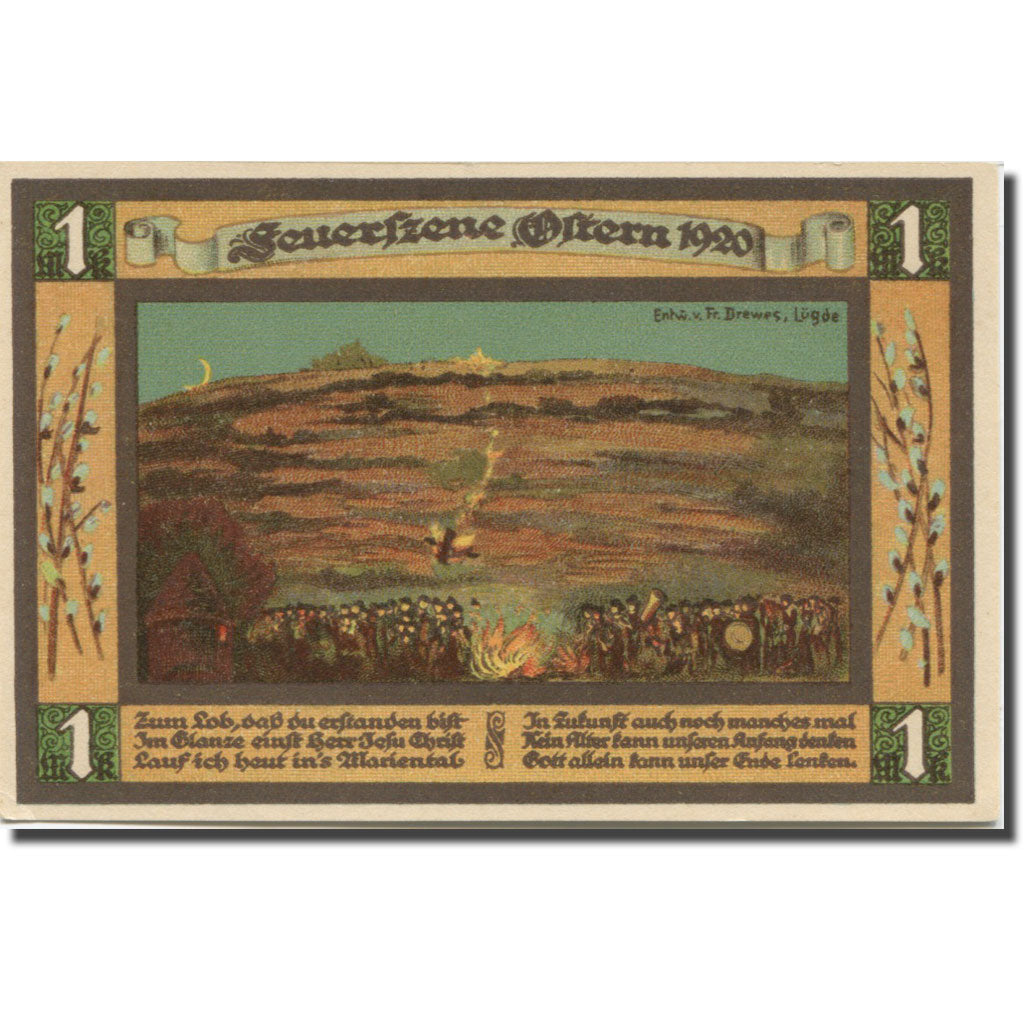 Banknote, Germany, Lüdge, 1 Mark, fête, 1921, 1921-02-16, UNC(63), Mehl:838.1