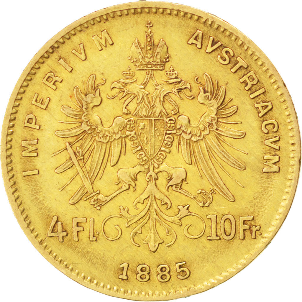 AUSTRIA, 4 Florin 10 Francs, 1885, KM #2260, EF(40-45), Gold, 3.20