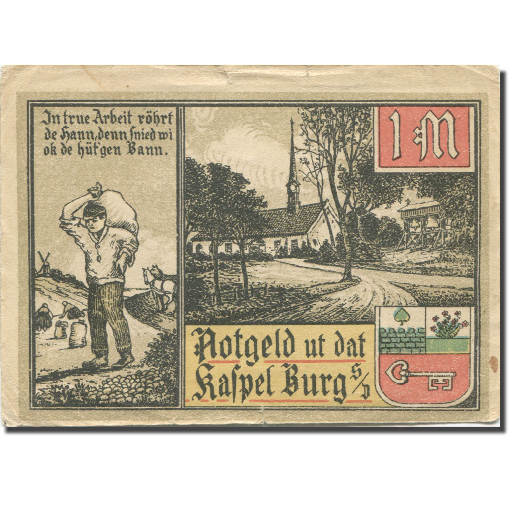 Banknote, Germany, Burg, 1 Mark, champs 1916-05-24, VF(30-35) Mehl:208.1a