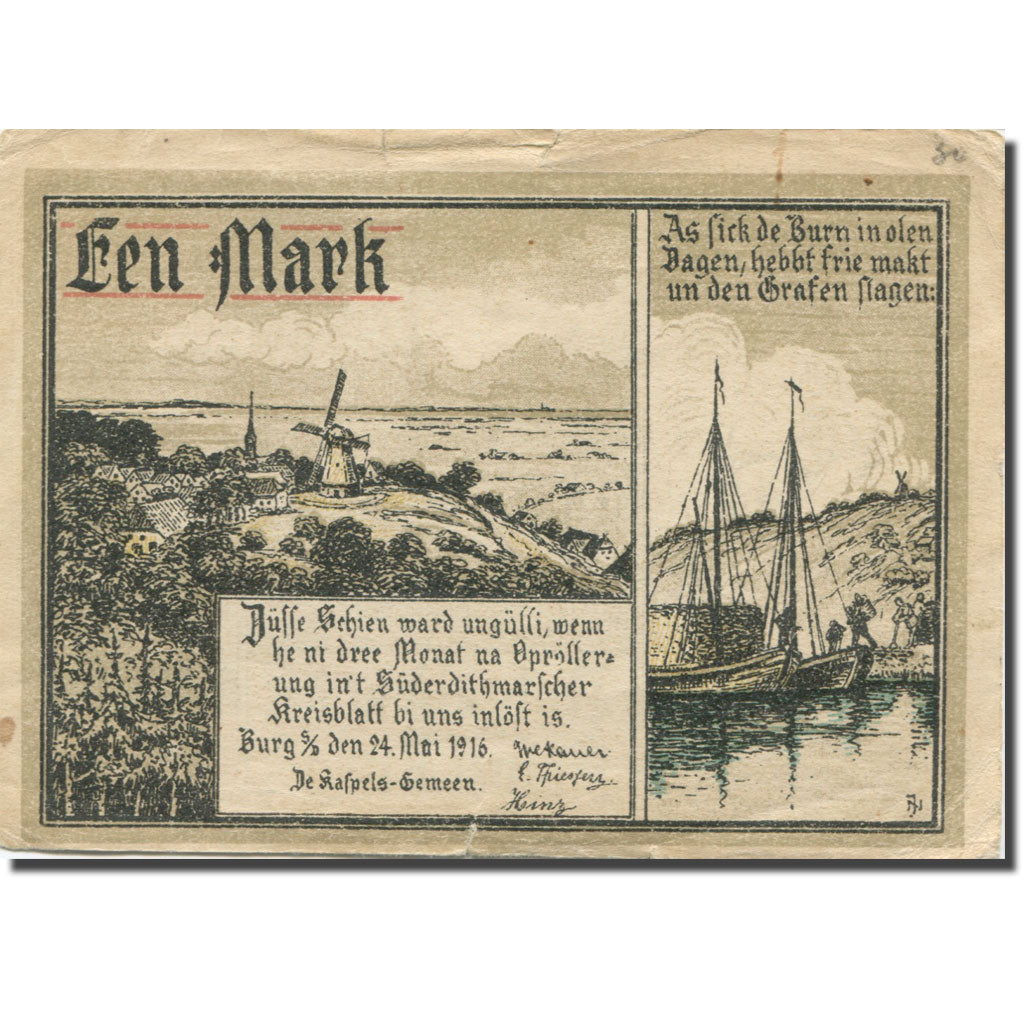 Banknote, Germany, Burg, 1 Mark, champs 1916-05-24, VF(30-35) Mehl:208.1a