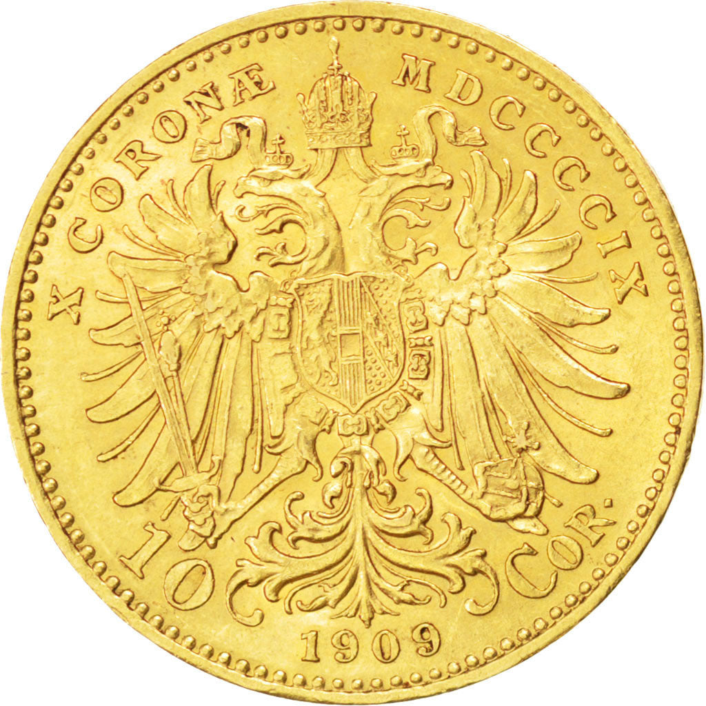 AUSTRIA, 10 Corona, 1909, Vienne, KM #2815, AU(55-58), Gold, 19, 3.38