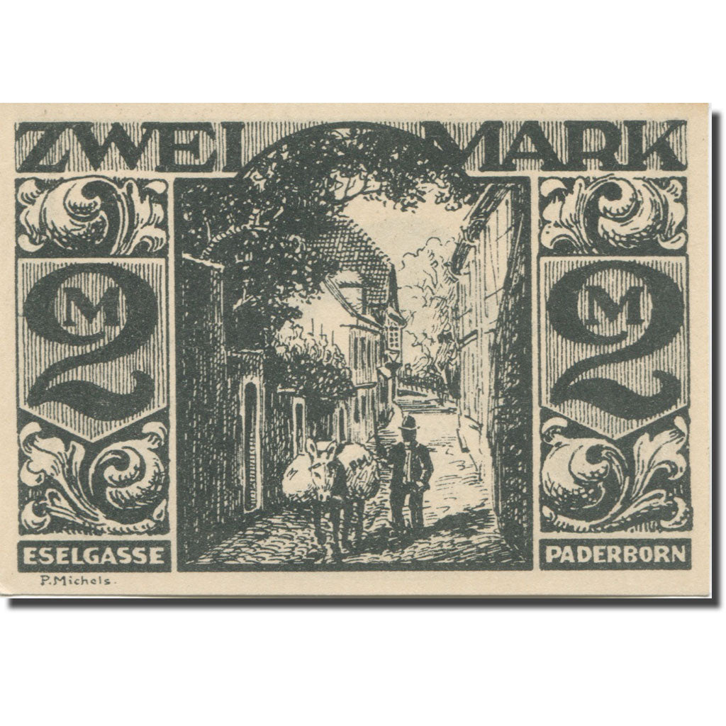 Banknote, Germany, Paderborn, 2 Mark, ruelle, 1921 UNC(63) Mehl:1043.4