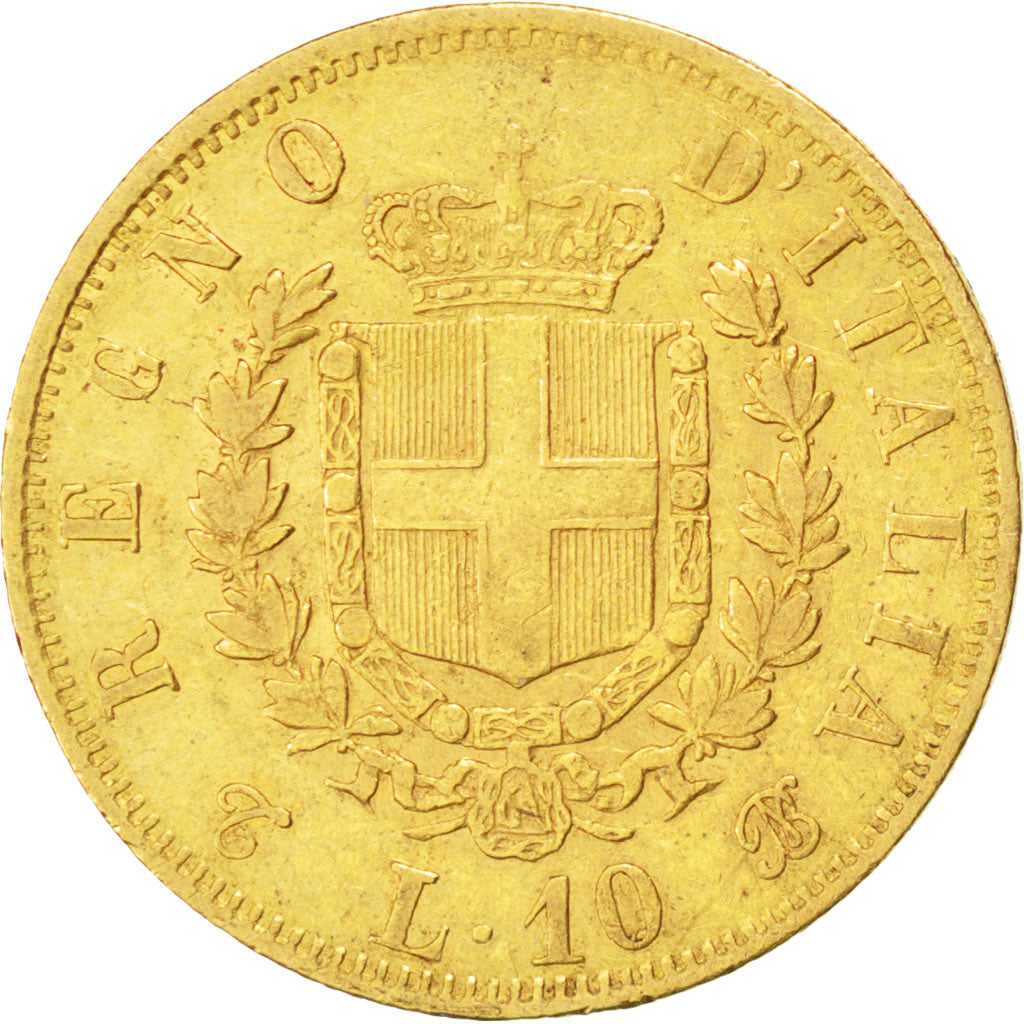 ITALY, 10 Lire, 1863, Torino, KM #9.3, EF(40-45), Gold, 19, 3.18