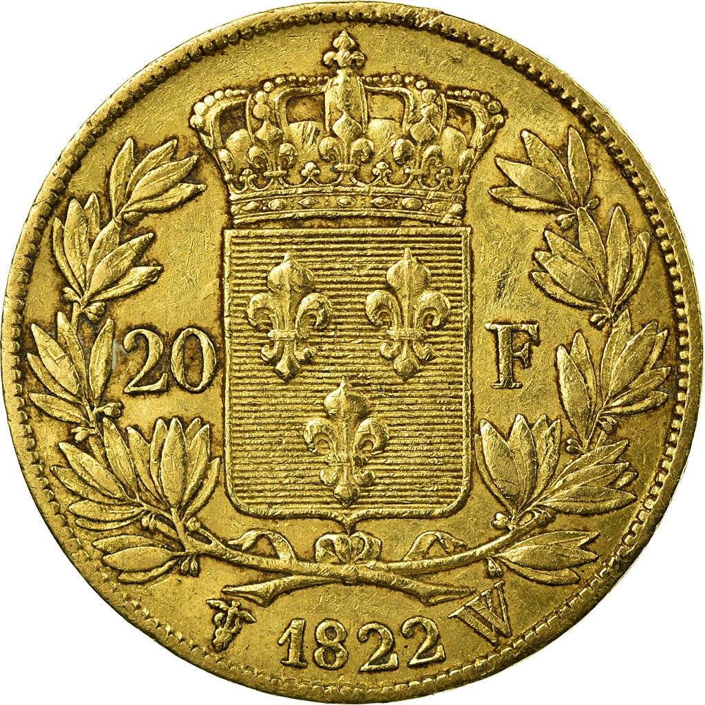 Moneta, Francia, Louis XVIII, Louis XVIII, 20 Francs, 1822, Lille, BB, Oro