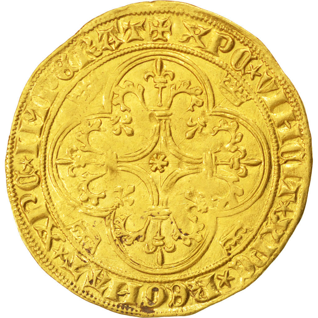 FRANCE, Ecu d'or, 1385, AU(55-58), Gold, Duplessy #369, 3.94