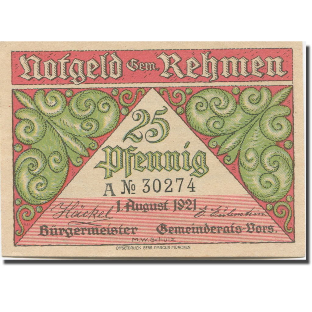Banknote, Germany, Rehmen, 25 Pfennig, moutons 1921 UNC(63) Mehl:1108.1