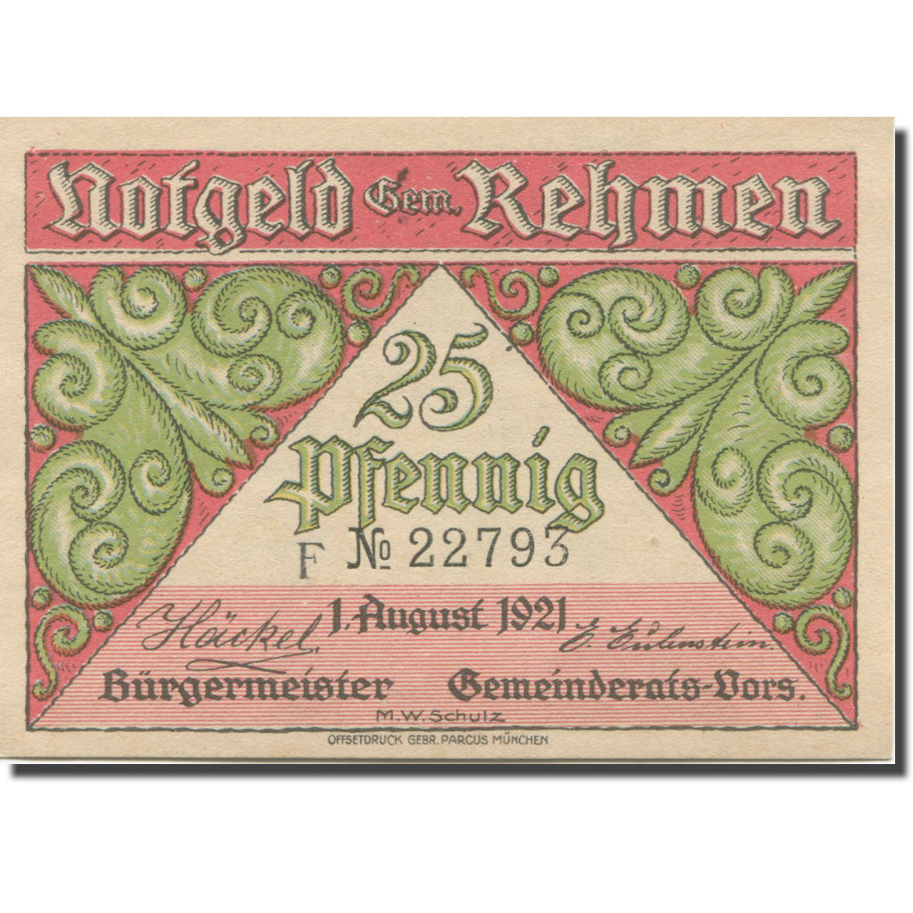 Banconote, Germania, Rehmen, 25 Pfennig, lac 1, 1921-08-01, SPL Mehl:1108.1