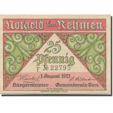 Banconote, Germania, Rehmen, 25 Pfennig, lac 1, 1921-08-01, SPL Mehl:1108.1