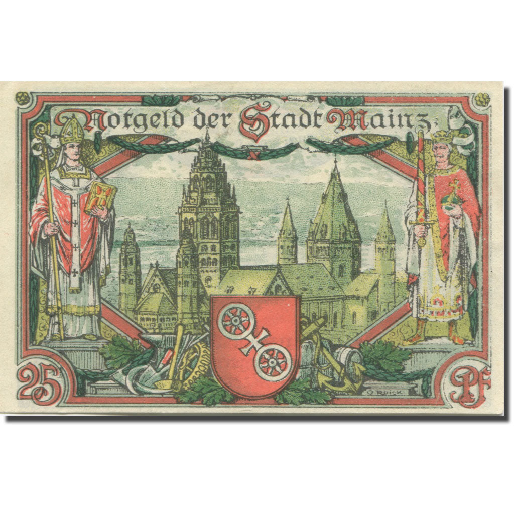 Banknote, Germany, Mainz, 25 Pfennig, château, 1921 UNC(63) Mehl:860.1a