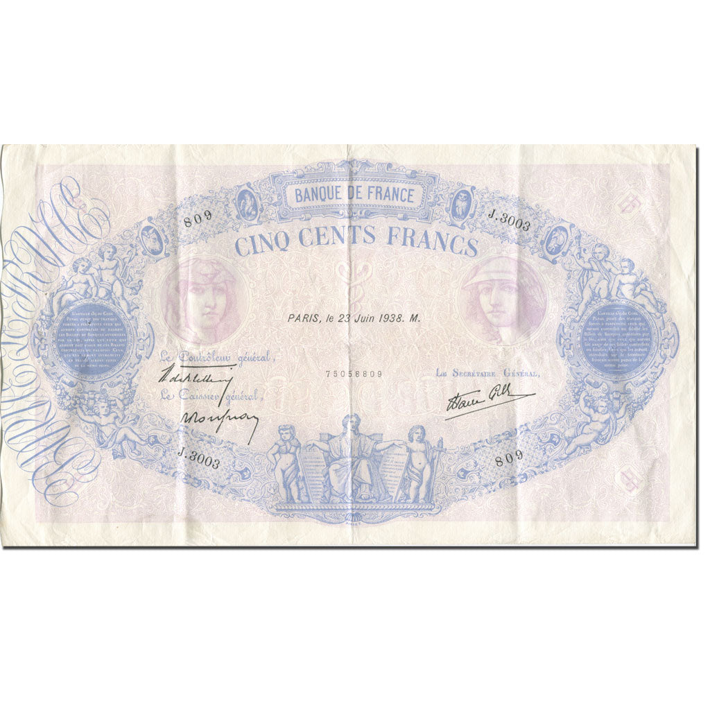Frankreich, 500 Francs, Bleu et Rose, 1938, 1938-06-23, SS, Fayette:31.16