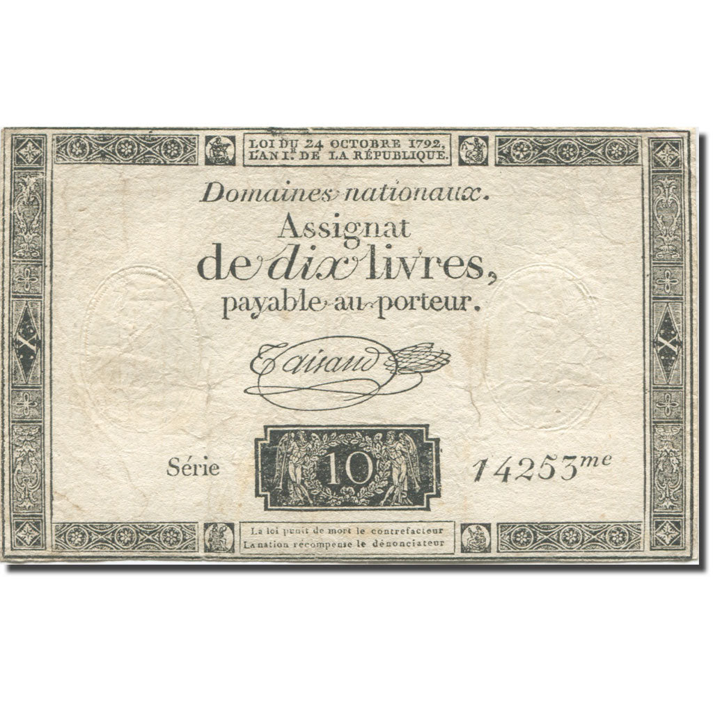 France, 10 Livres, 1792, Taisaud, 1792-10-24, B+, KM:A66b