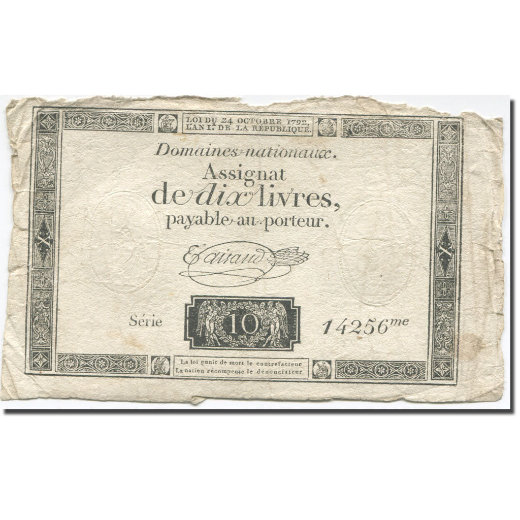 France, 10 Livres, 1792, Taisaud, 1792-10-24, F(12-15), KM:A66b