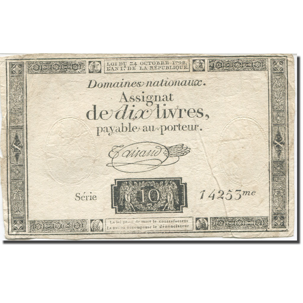 Francia, 10 Livres, 1792, Taisaud, 1792-10-24, MB, KM:A66b