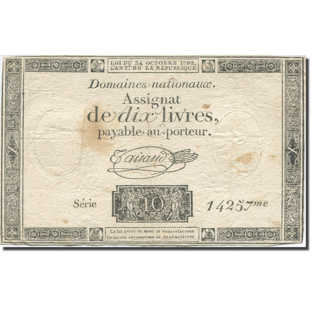 France, 10 Livres, 1792, Taisaud, 1792-10-24, TB, KM:A66b