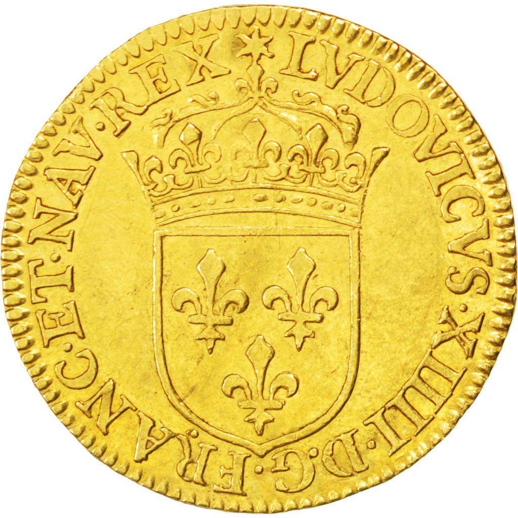 FRANCE, Écu d'or, ECU D'or, 1647, Paris, KM #146.1, AU(55-58), Gold, 3.36