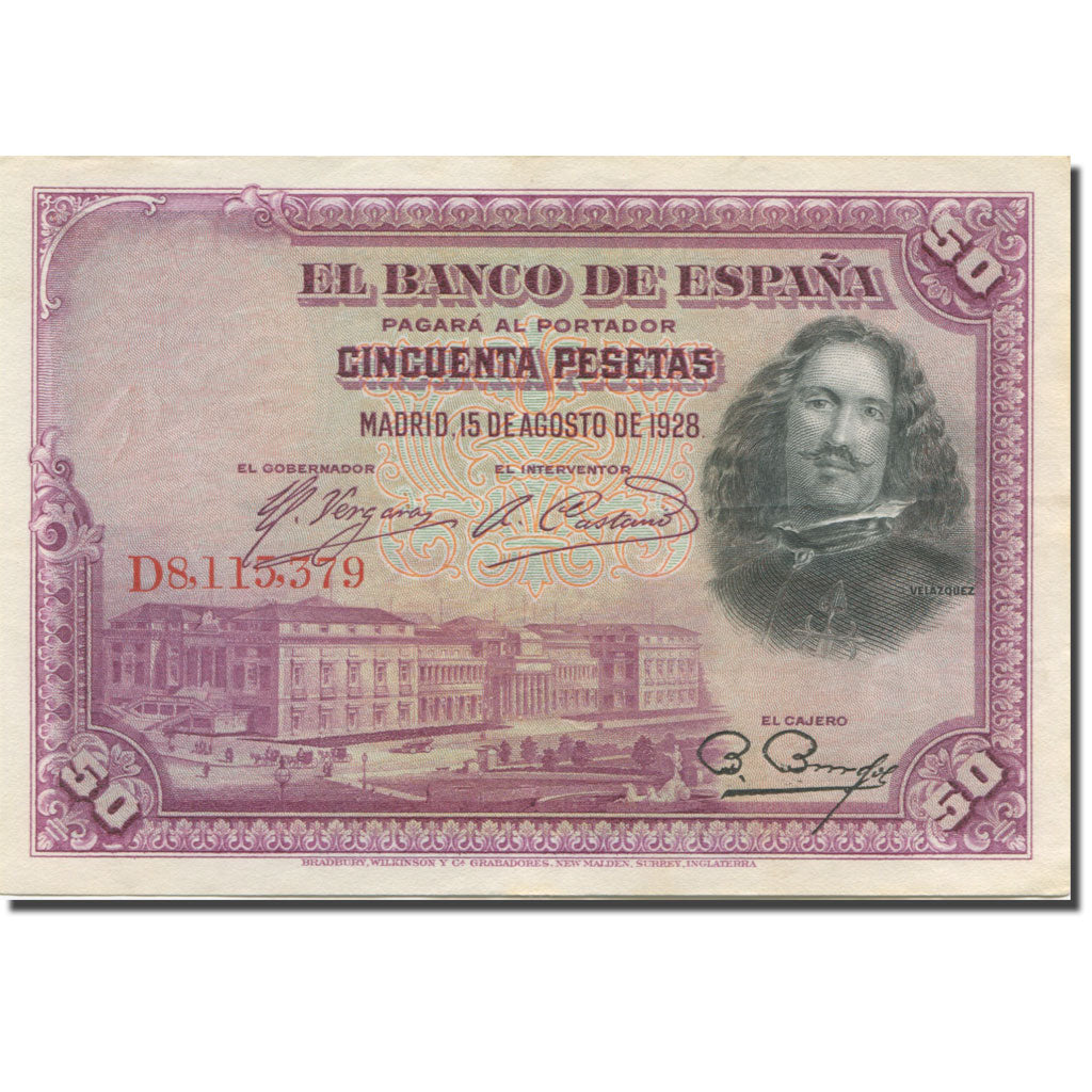 Banknote, Spain, 50 Pesetas, 1928, 1928-08-15, KM:75b, AU(50-53)