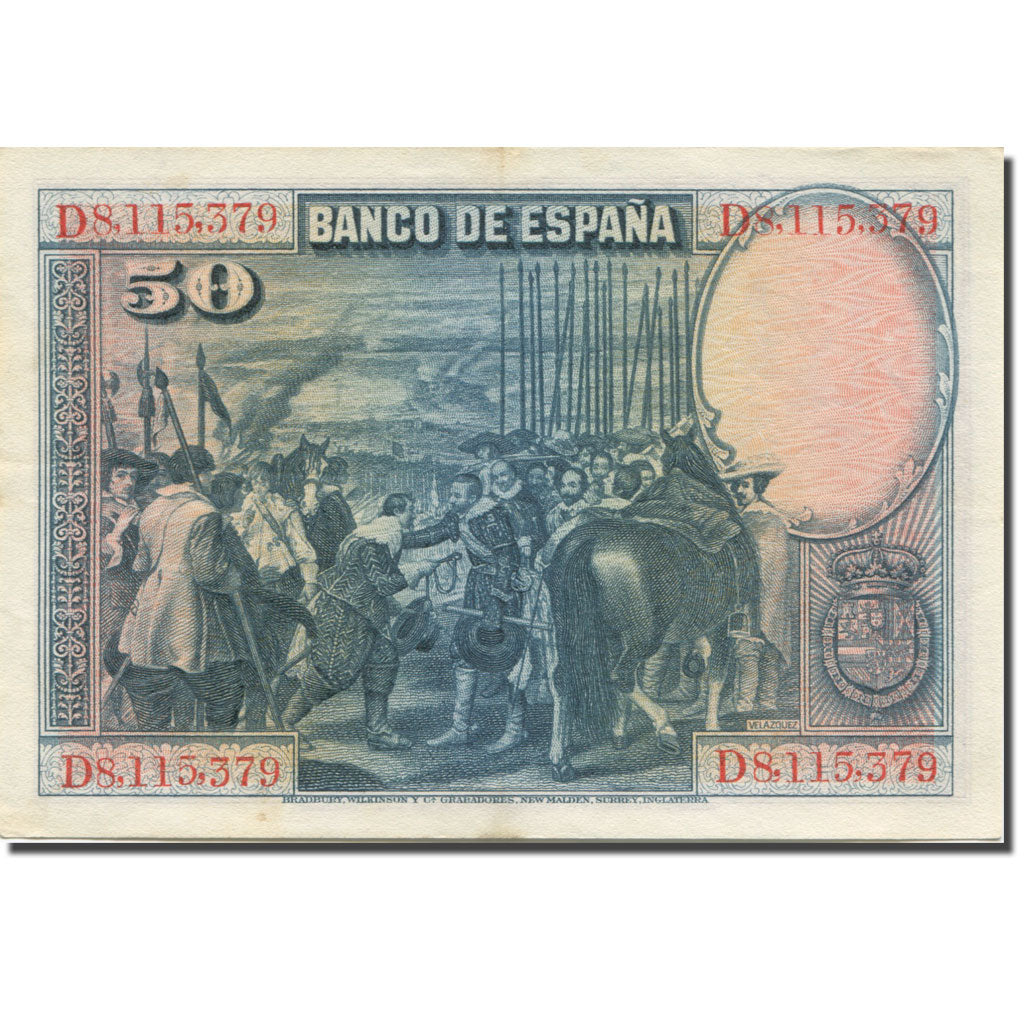 Banknote, Spain, 50 Pesetas, 1928, 1928-08-15, KM:75b, AU(50-53)