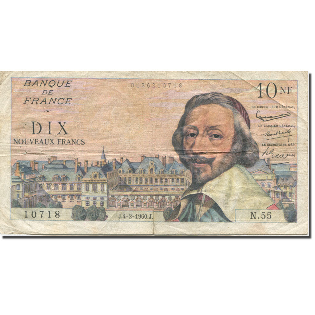 Francia, 10 Nouveaux Francs, Richelieu, 1960, 1960-02-04, B+, Fayette:57.05