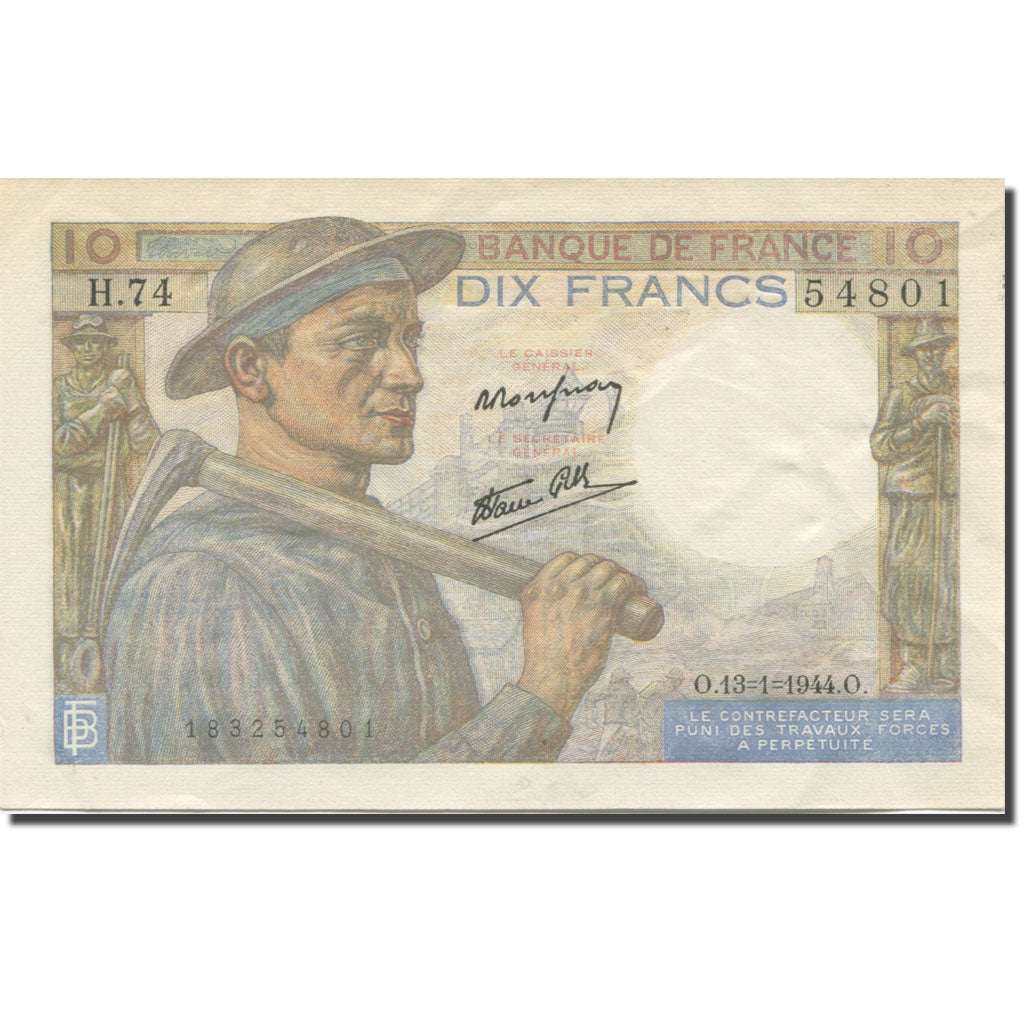 Francia, 10 Francs, Mineur, 1944, 1944-01-13, MBC, Fayette:08.10, KM:99e