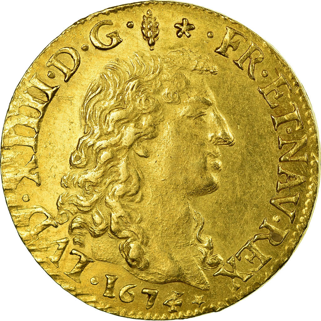 Moneta, Francia, Louis XIV, Louis d'or à la tête nue, 1674, Lyon