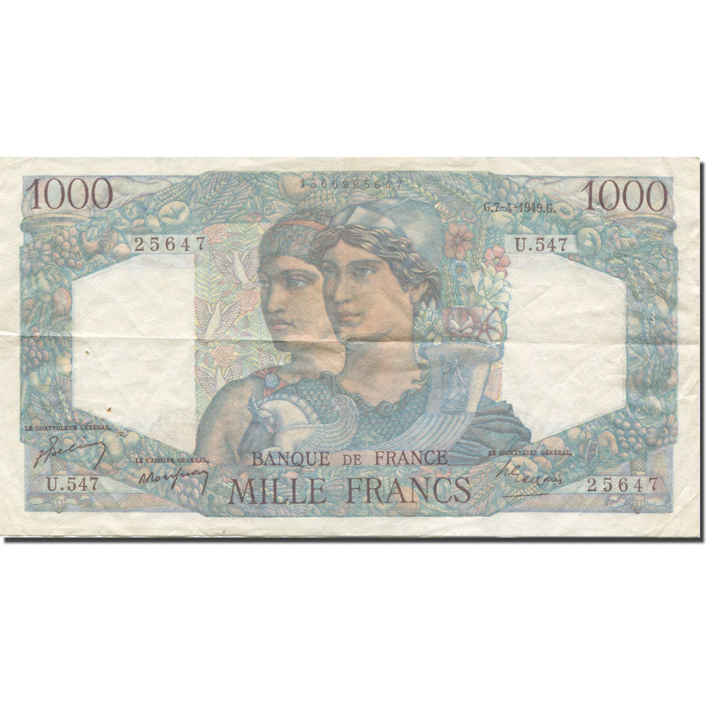 France, 1000 Francs, Minerve et Hercule, 1949, 1949-04-07, VF(30-35)