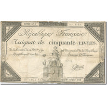 France, 50 Livres, 1792, Cottenel, 1792-12-14, VG(8-10), KM:A72