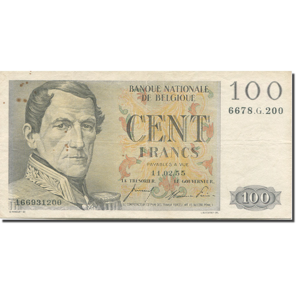 Banknote, Belgium, 100 Francs, 1955, 1955-02-11, KM:129b, EF(40-45)