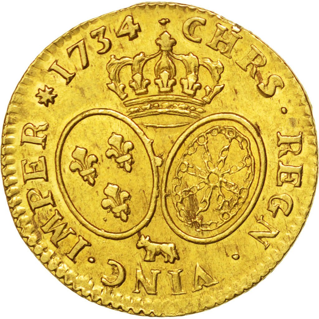FRANCE, Louis d'or de Béarn aux lunettes, Louis D'or, 1734, Pau, KM #490, A...