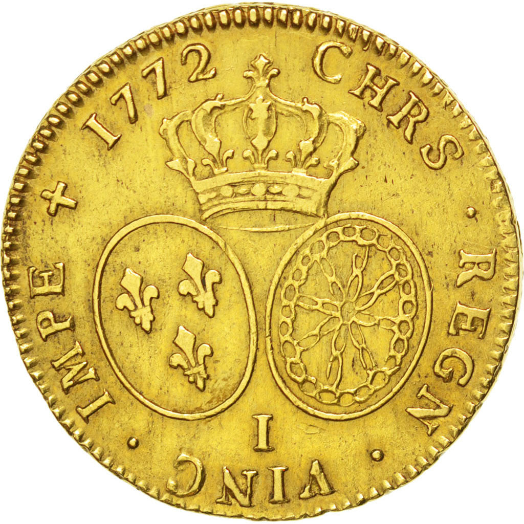 Coin, France, Louis XV, Double louis d'or à la vieille tête, 1772 Limoges