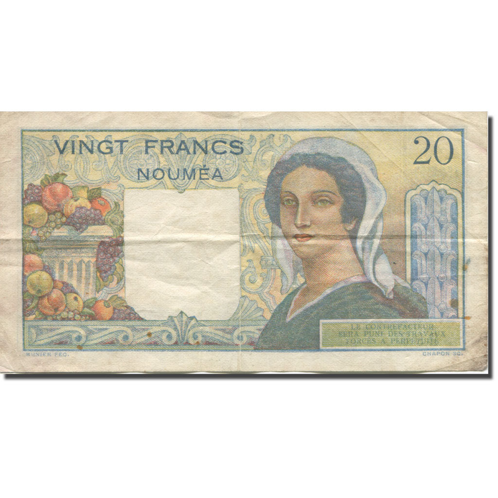 Banconote, Nuova Caledonia, 20 Francs, 1951-1963, 1951, KM:50a, MB