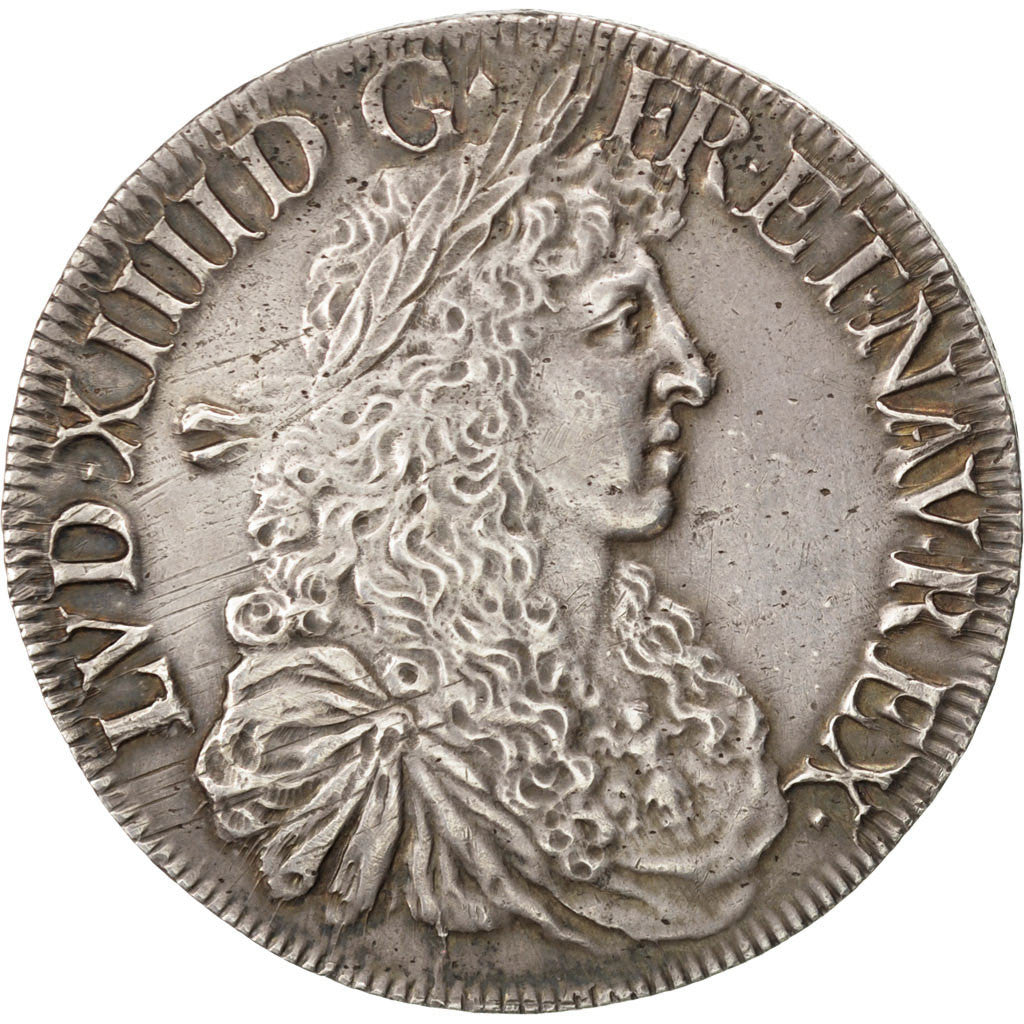 FRANCE, ECU, 1665, Bayonne, KM #214.2, AU(50-53), Silver, 27.08