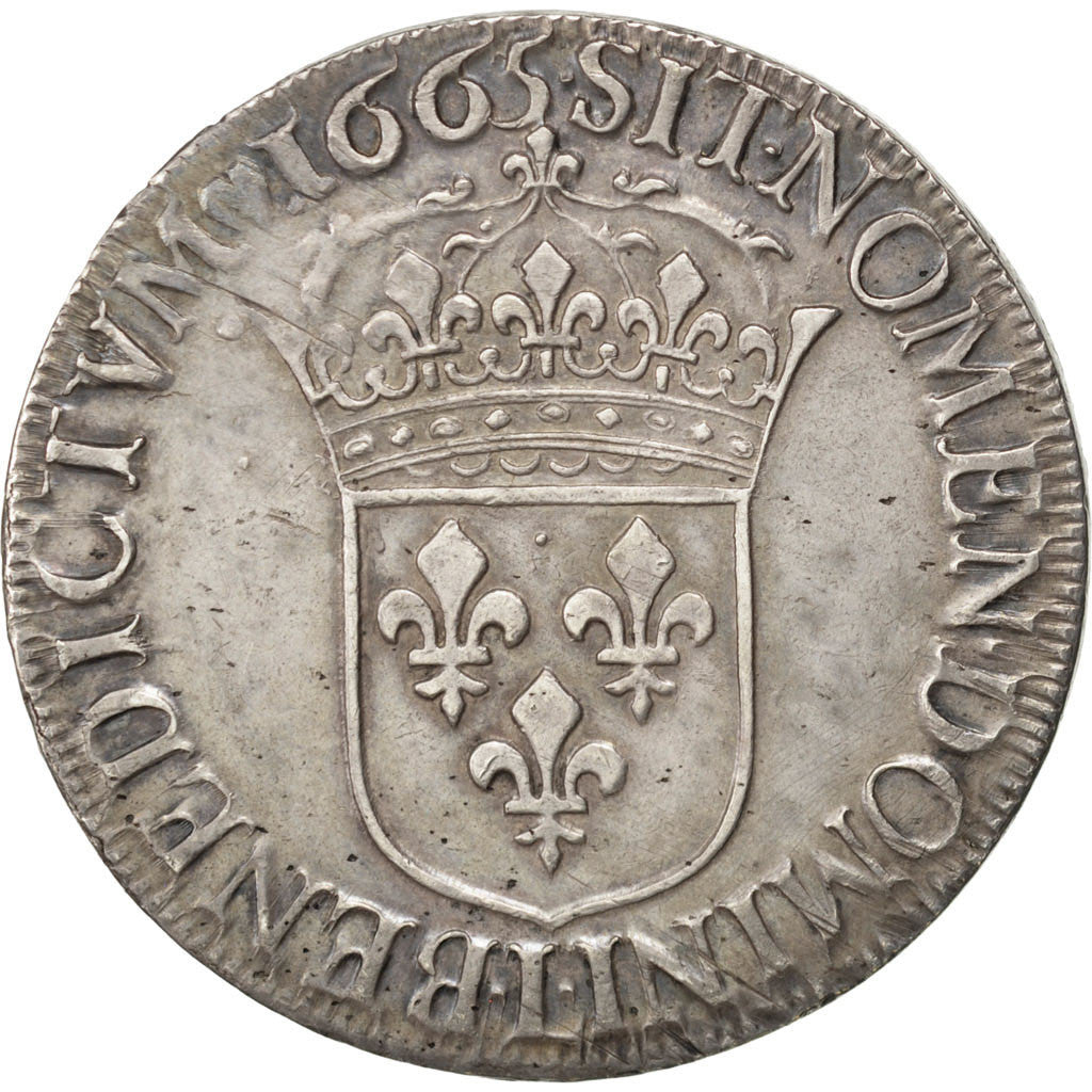 FRANCE, ECU, 1665, Bayonne, KM #214.2, AU(50-53), Silver, 27.08
