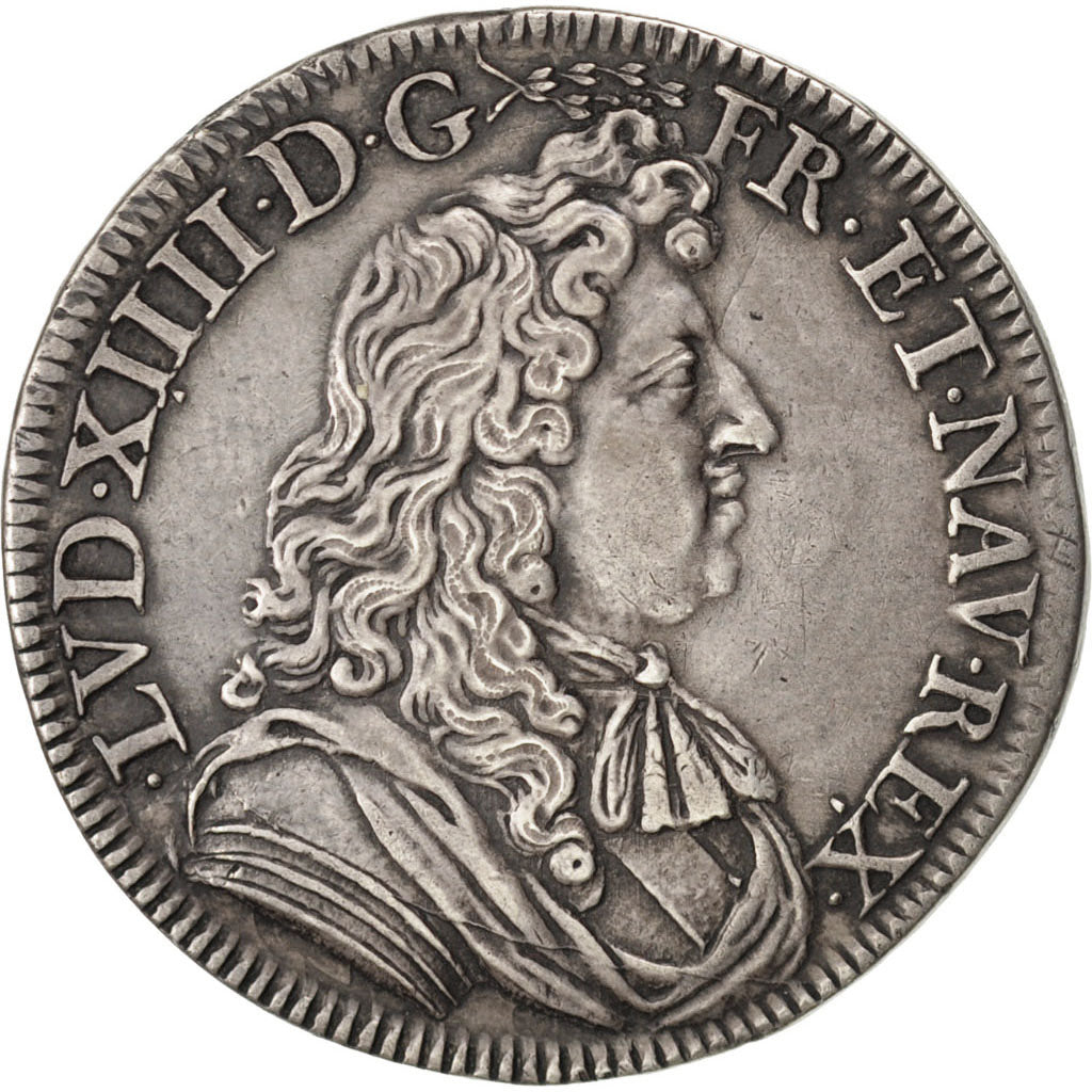 FRANCE, 1/2 Écu à la cravate, 1/2 ECU, 1676, Paris, KM #230.1, EF(40-45), Silver