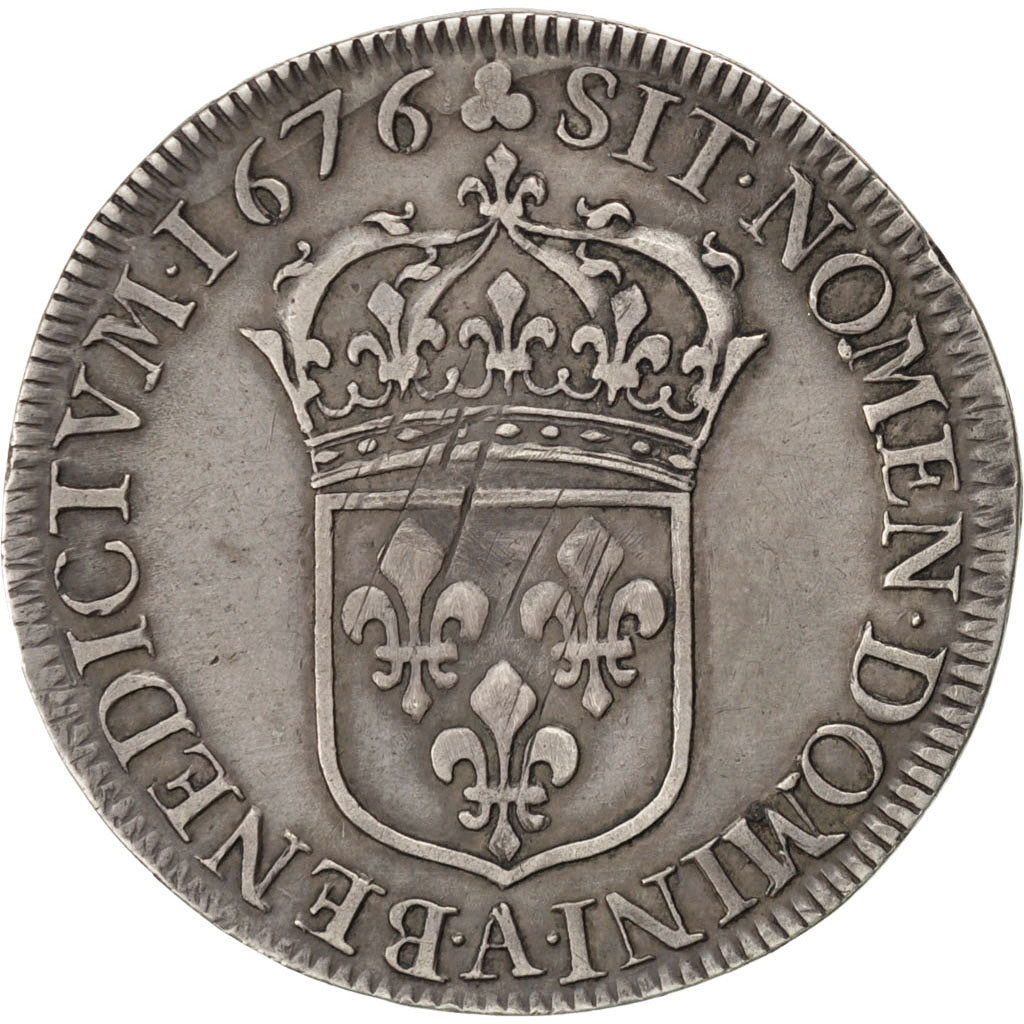 FRANCE, 1/2 Écu à la cravate, 1/2 ECU, 1676, Paris, KM #230.1, EF(40-45), Silver