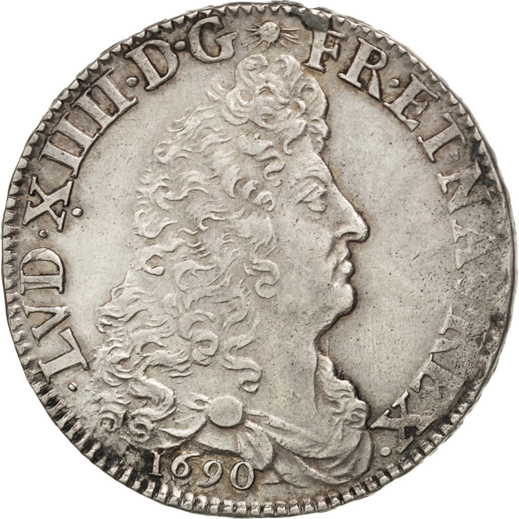 FRANCE, 1/2 Écu aux 8 L, 1/2 ECU, 1690, Lille, KM #273.19, AU(50-53), Silver, ..