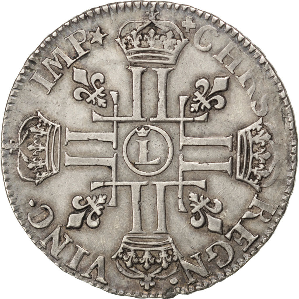 FRANCE, 1/2 Écu aux 8 L, 1/2 ECU, 1690, Lille, KM #273.19, AU(50-53), Silver, ..