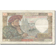 França, 50 Francs, Jacques Coeur, 1940, 1940-06-13, VF(20-25), Fayette:19.1