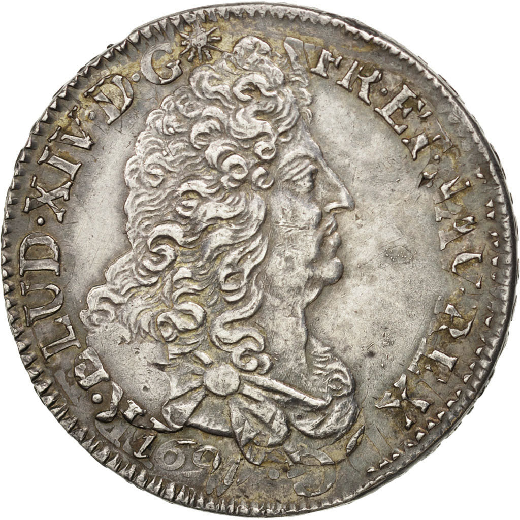 Francia, Louis XIV, Écu aux 8 L, Ecu, 1691, Dijon, BB+, Argento, KM:275.13,...