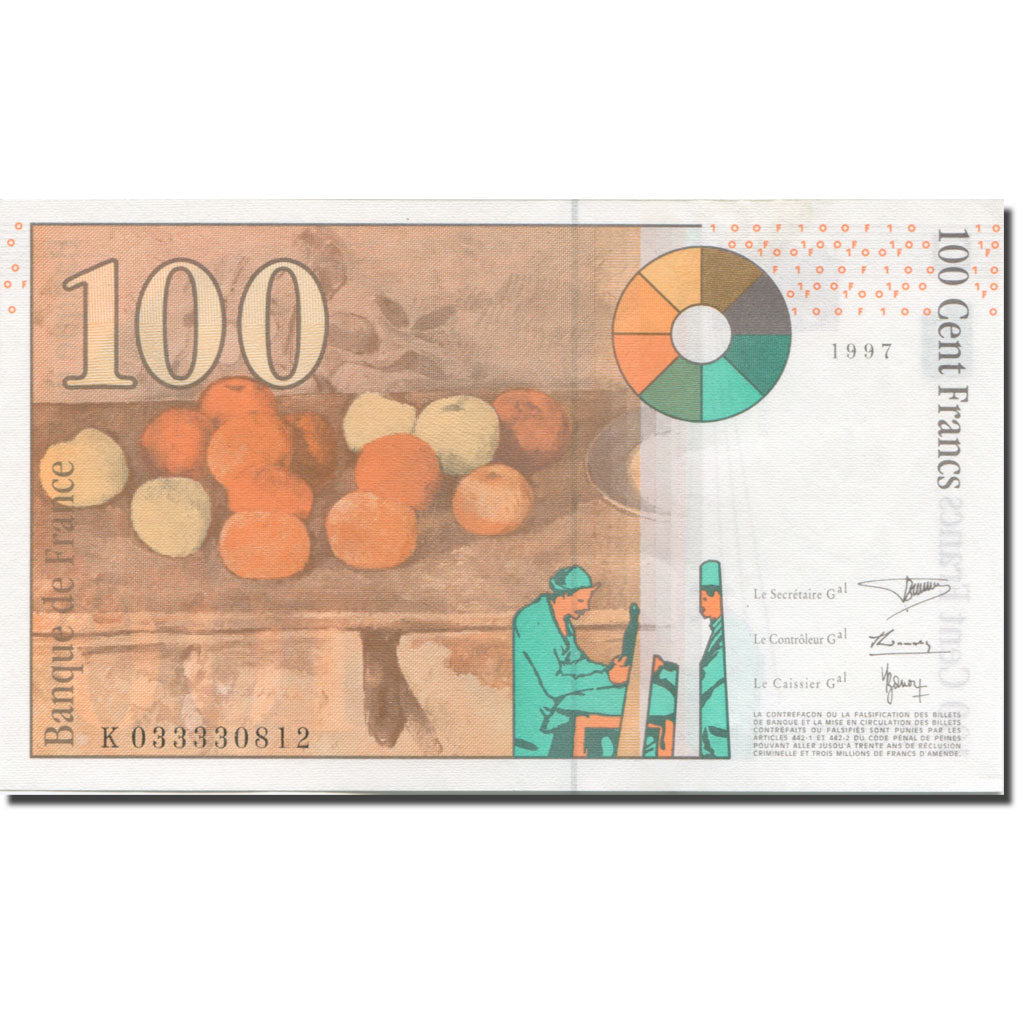 France, 100 Francs, Cézanne, 1997, UNC(63), Fayette:74.1, KM:158s