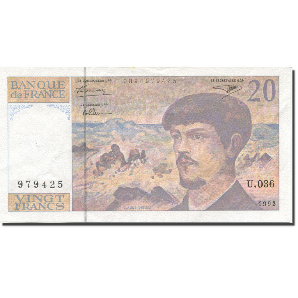 France, 20 Francs, Debussy, 1992, SUP, Fayette:66bis.3, KM:151f