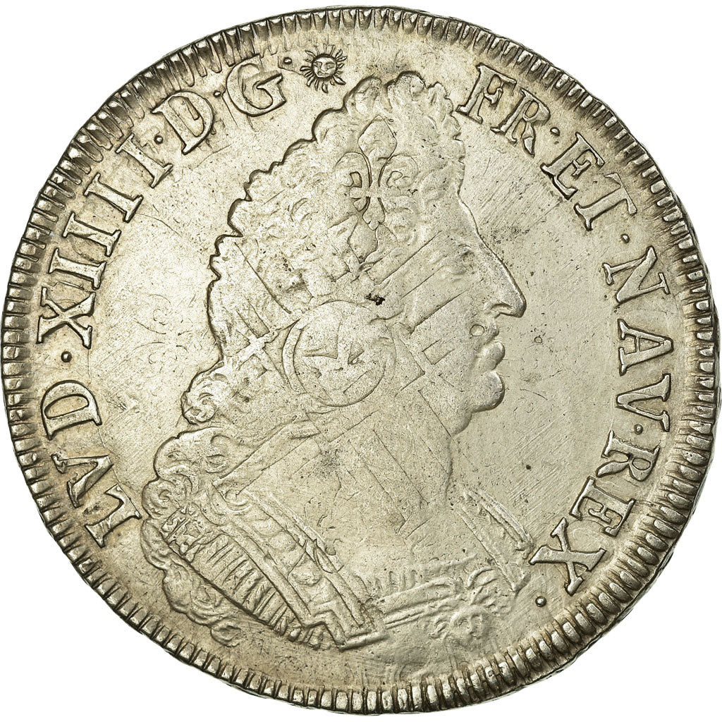 Moneda, Francia, Louis XIV, Écu aux palmes, Ecu, 1693, Bordeaux, MBC+, Plata