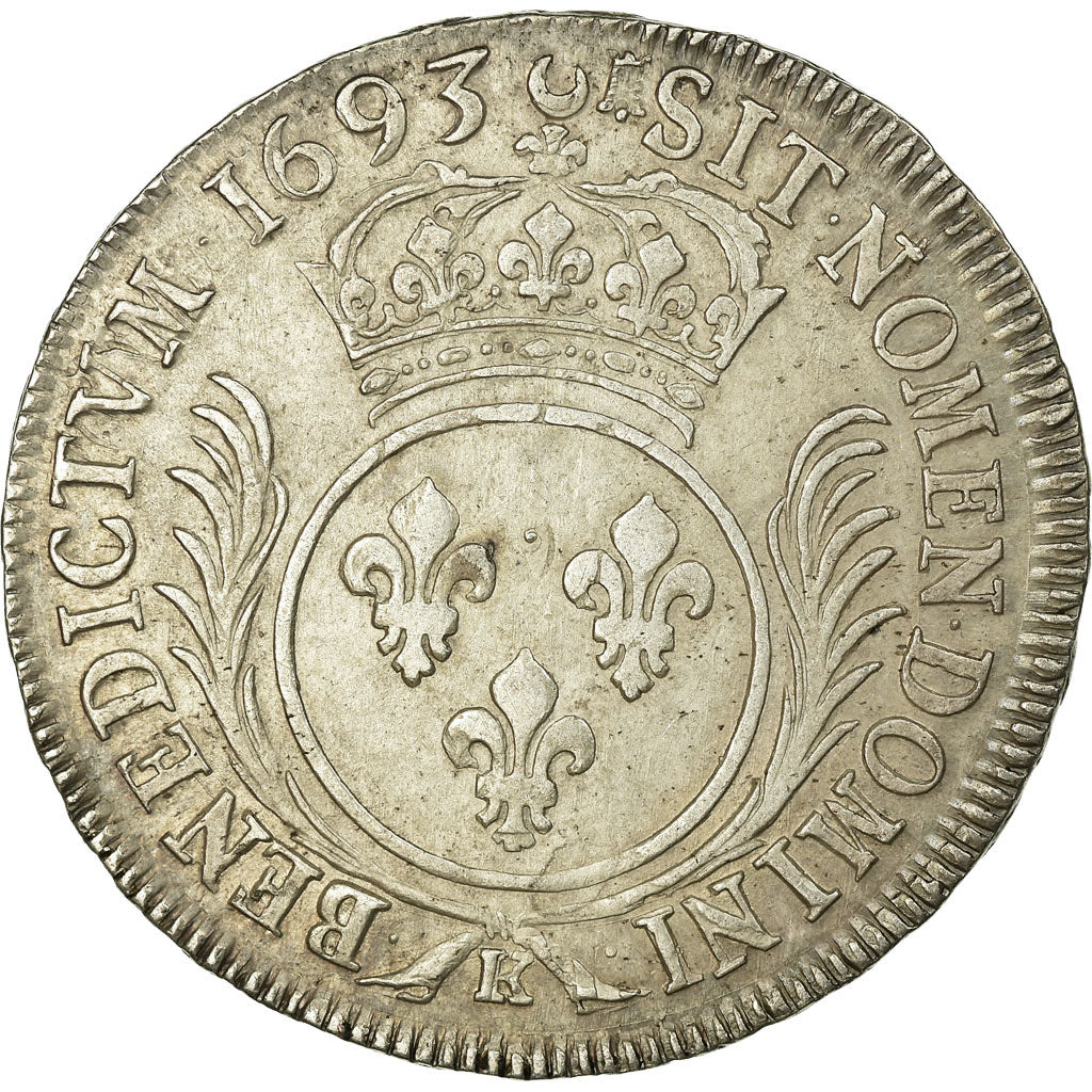 Moneda, Francia, Louis XIV, Écu aux palmes, Ecu, 1693, Bordeaux, MBC+, Plata