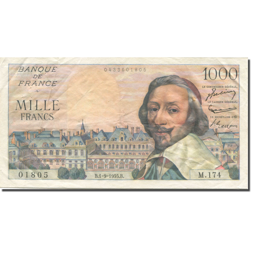 Francia, 1000 Francs, Richelieu, 1955, 1955-09-01, MB, Fayette:42.15, KM:134a